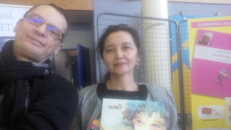 avec Marie Hélène Association ADICARE salon du livre de Bussy St Georges février 2019