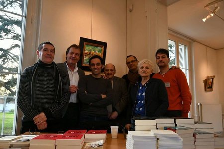 samedi 25 f&eacute;vrier 2017/  formidable rencontre avec d'autres auteurs et artistes au chateau de saint jean le blanc, de gauche &agrave; droite: Jos&eacute; Guinois,Claude Pinault, Alexandre Moix,Jean-Louis Riguet, , Colette Machard Sevestre, et Pascal Nottin